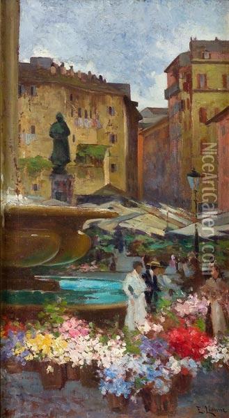 Campo De' Fiori A Roma Oil Painting - Enrico della (Lionne) Leonessa