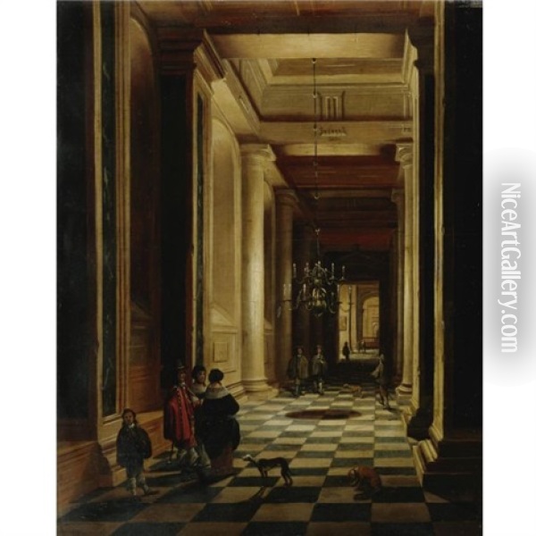 Church Interior With Figures Strolling Oil Painting - Hendrick van Steenwyck the Elder