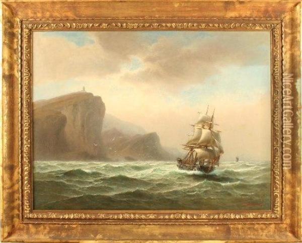 Segelboot Auf Rauer See Oil Painting - Franz Johann (Wilhelm) Hunten