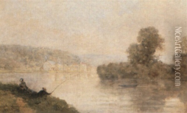 Fishing By A River Oil Painting - Gustave Maincent