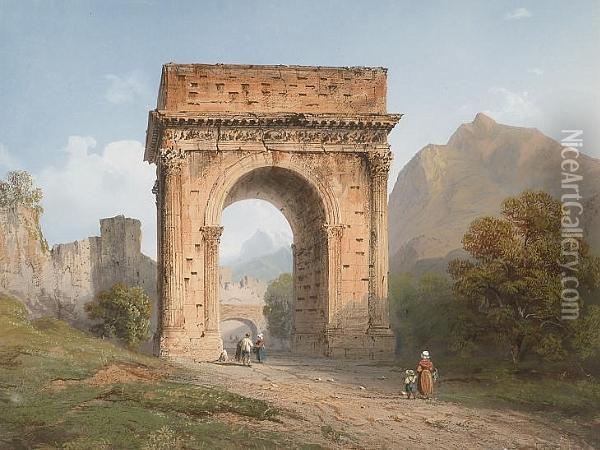 The Roman Arch At Susa Oil Painting - Carlo Bossoli
