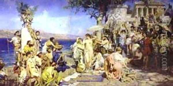 Phryne At The Festival Of Poseidon In Eleusin 1889 Oil Painting - Henryk Hector Siemiradzki