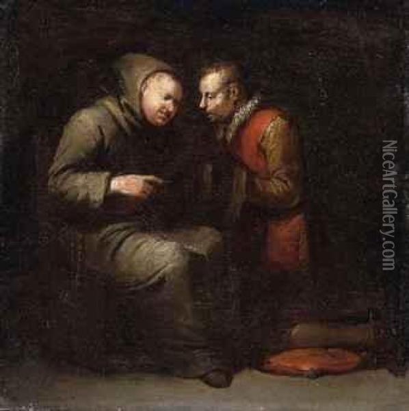 A Monk Listening To The Confession Of A Kneeling Man Oil Painting - Egbert Jaspersz. van, the Elder Heemskerck