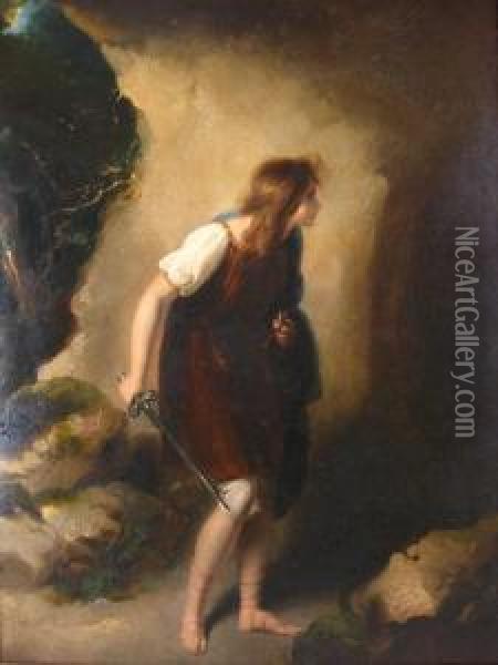 Allegorical Scene Of Youth & Sword Near Cave Oil Painting - Richard Westall