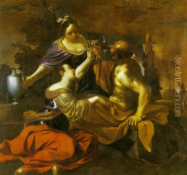Lot E Le Figlie Con La Distruzione Di Sodoma E Gomorra Oil Painting -  Guercino