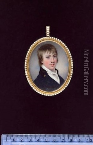 The Poet Robert Bloomfield (1766-1823), Wearing Blue Coat With Black Collar, White Waistcoat And Tied Cravat Oil Painting - Henry Bone