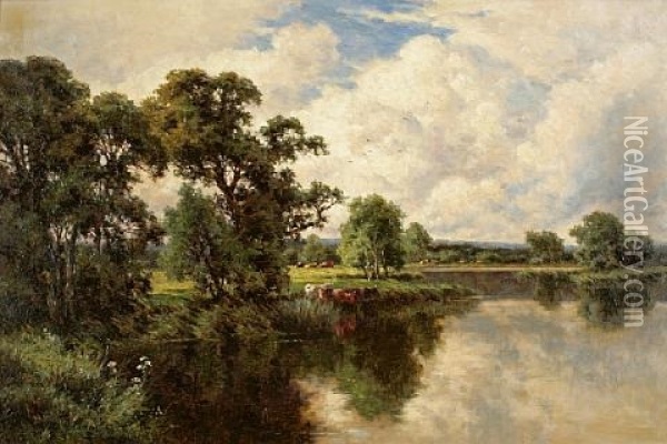 The Ouse, Near St. Ives, Huntingdonshire Oil Painting - Henry H. Parker