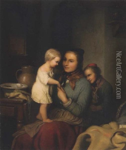 Mutter Mit Kindern Oil Painting - Johann Georg Meyer von Bremen