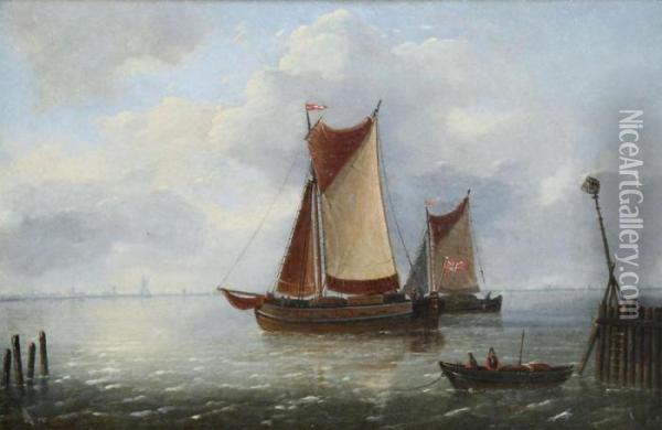 Marine With Yachts Near The Stockade Oil Painting - Louis Verboeckhoven