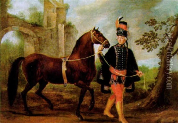 Ein Husar, Der Ein Pferd Fuhrt Oil Painting - Johann Georg Pforr