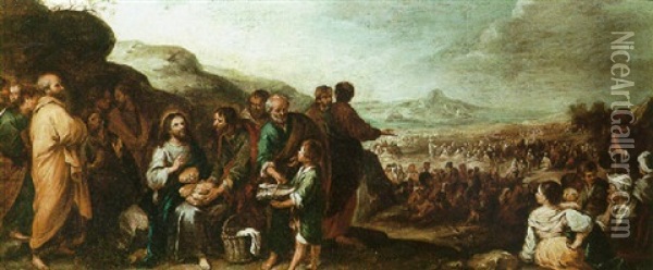 The Feeding Of The Five Thousand Oil Painting - Bartolome Esteban Murillo