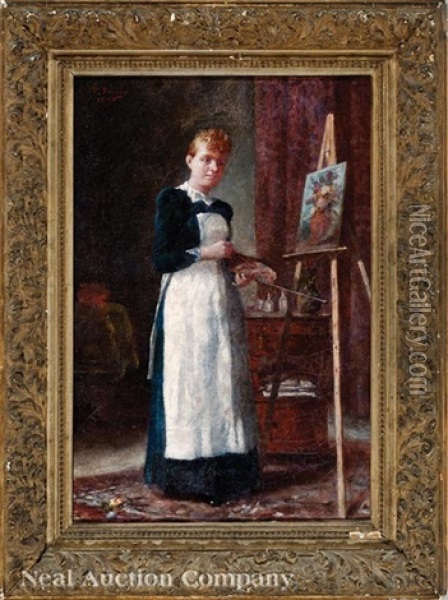Marie Madeleine Seebold (1866-1948) At The Easel Oil Painting - Paul E. Poincy