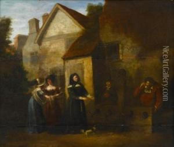 Village Scene With Prisoners In Stockade And Onlookers Oil Painting - Barend Gael or Gaal