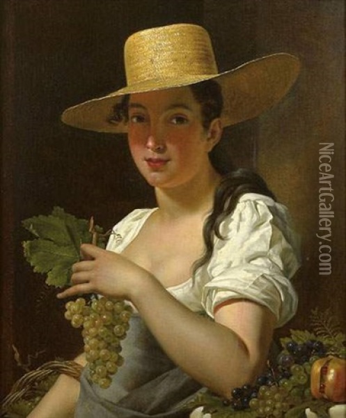 Jeune Femme Au Chapeau Et Aux Raisins Oil Painting - Pieter van Hanselaer