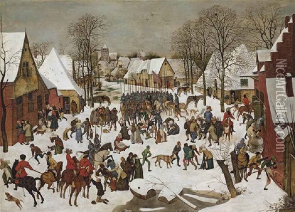 A Winter Landscape With The Massacre Of The Innocents Oil Painting - Pieter Brueghel the Younger