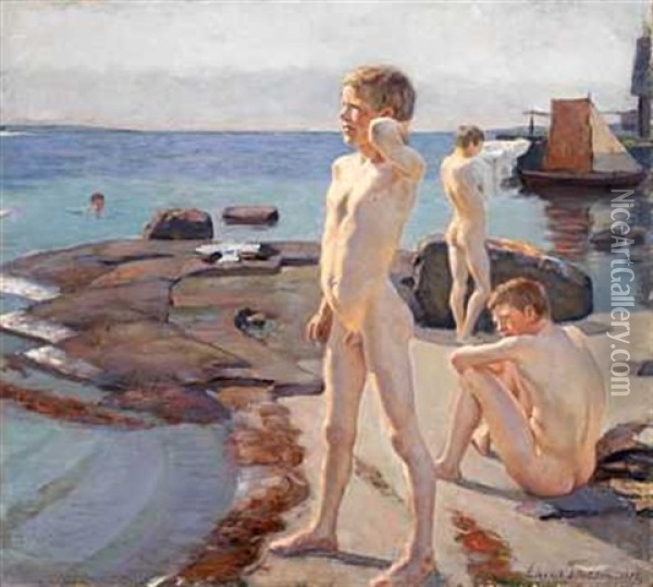 Gutter Pa Svaberg Oil Painting - Eivind Nielsen