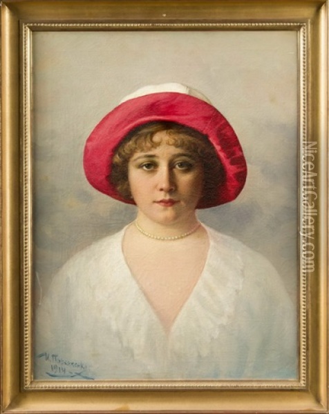 Brustbildnis Einer Dame Mit Hut U. Roter Krempe Oil Painting - Ivan Parkhomenko