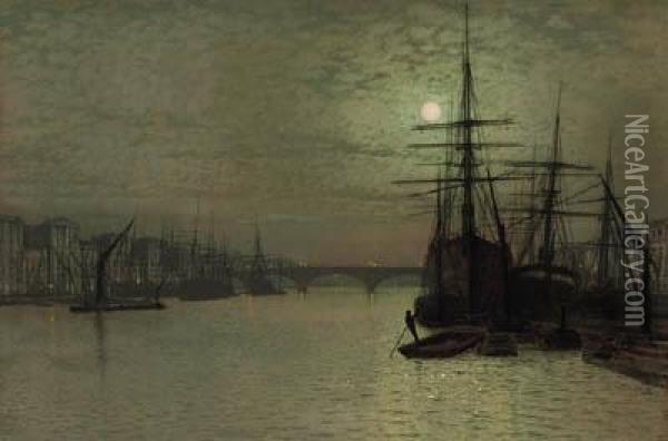 The Thames Below Bridge Oil Painting - John Atkinson Grimshaw