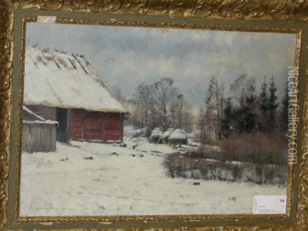 Vinterlandskap Med Hus Oil Painting - Per Gummeson