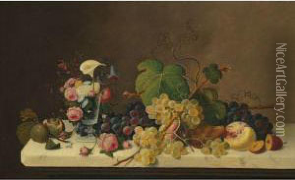 Flowers And Fruit Oil Painting - Severin Roesen