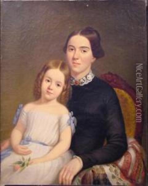 Mother And Daughter Oil Painting - James Henry Wright