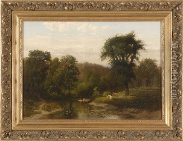 Landscape With Grazing Cattle Oil Painting - Charles Harry Eaton