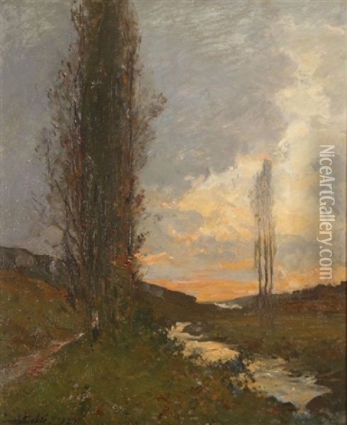 Landscape At Dusk Oil Painting - Louis Alexandre Cabie