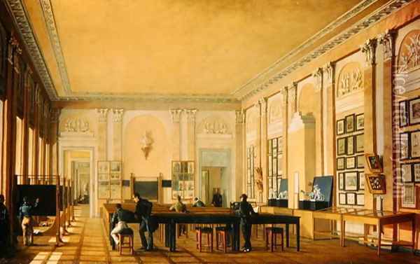Painting Atelier in the Moscow Art School, c.1830 Oil Painting - Nikolay Ivanovich Podklyuchnikov