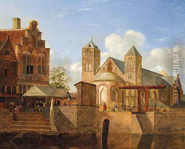 A View of a Town Oil Painting - Johannes Huibert Prins