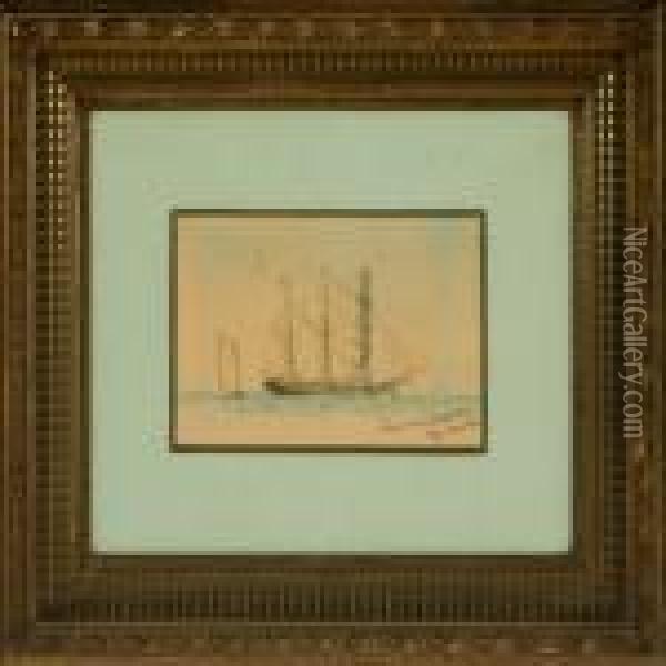 Seascape With Sailing Ships Oil Painting - Vilhelm Karl Ferd. Arnesen