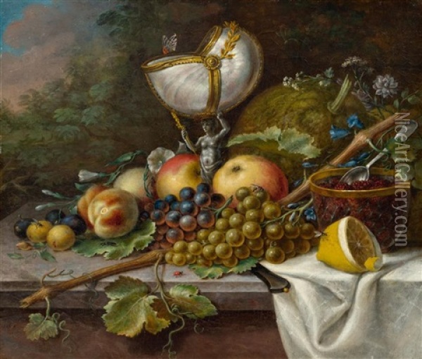 Still Life With Shell And Grapes Oil Painting - Maximilian Neustueck