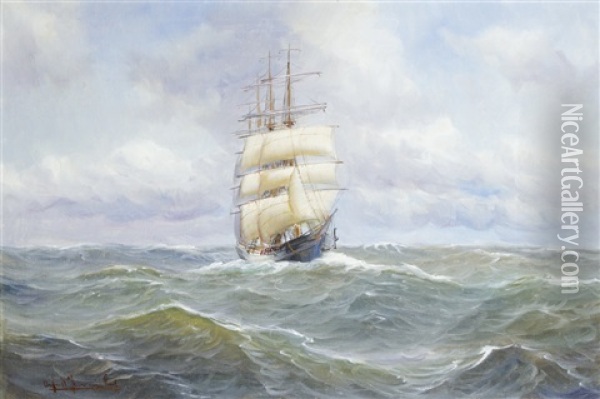 Vollschiff Auf Hoher See Oil Painting - Alfred Serenius Jensen