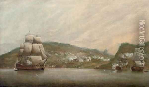 The British bombardment Oil Painting - Thomas Luny