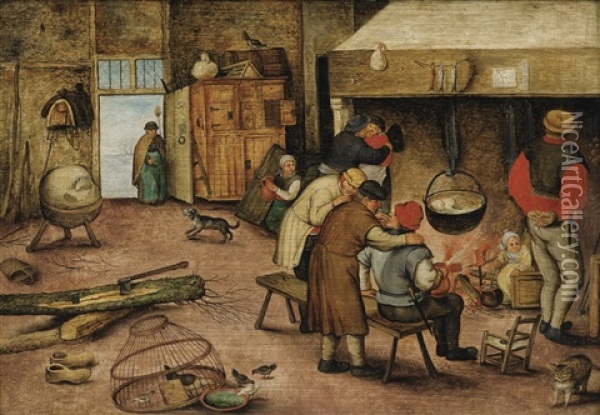 Peasants Warming Themselves Beside A Hearth Oil Painting - Pieter Brueghel the Younger