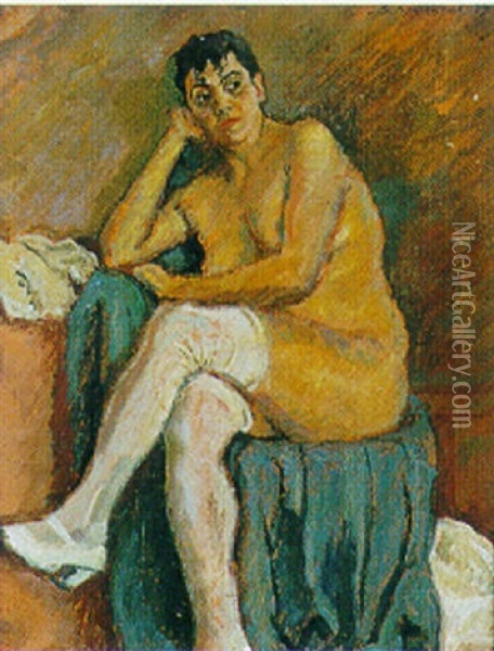 Sitzender Weiblicher Akt Oil Painting - Wladimir G. Krikhatzkij
