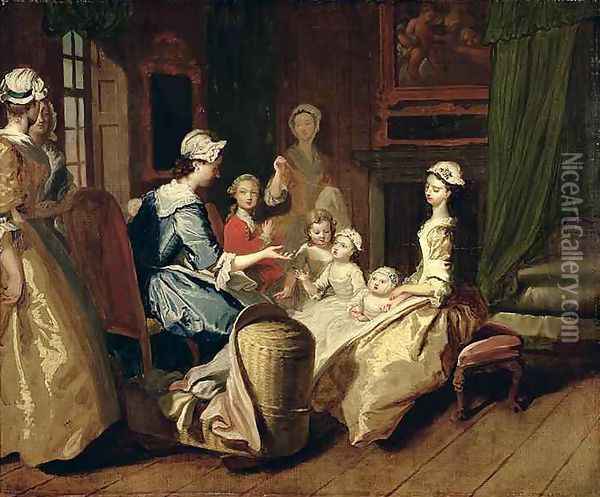 Pamela tells a nursery tale from Pamela or Virtue Rewarded Oil Painting - Joseph Highmore