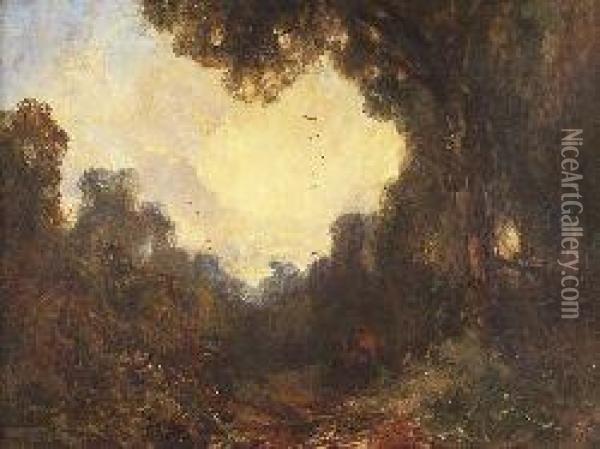 Figures In A Woodland Landscape Oil Painting - John Crawford Wintour