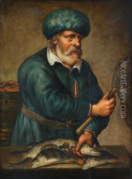 A Fishmonger Oil Painting - Pieter de Putter
