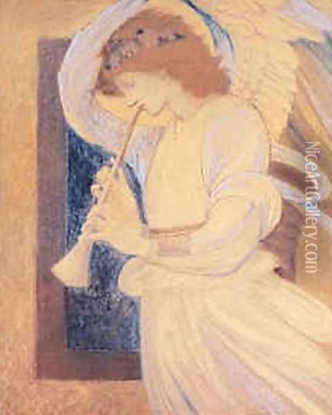 An Angel Playing a Flageolet Oil Painting - Sir Edward Coley Burne-Jones