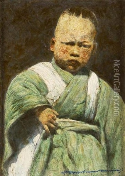 Japanese Boy Oil Painting - Mortimer Luddington Menpes