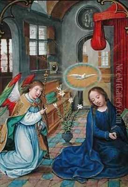 The Annunciation of the Virgin Mary, from the 'Prayer book of Phillip II (1527-98) of Spain' Oil Painting - Simon Bening