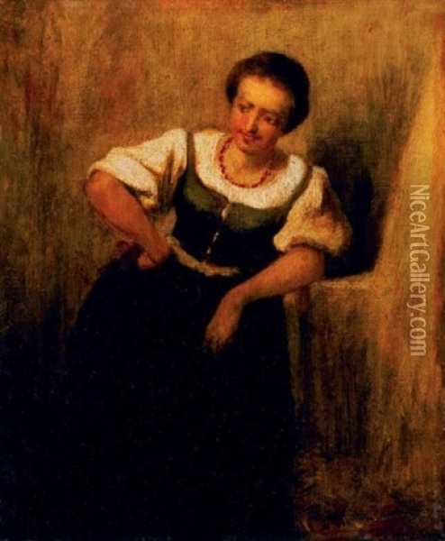 Noi Alak - Tanulmany A Lakodalmi Hivogarok-hoz (female Figure) Oil Painting - Mihaly Munkacsy