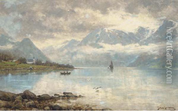 A Norwegian Fjord Oil Painting - Johann Larssen