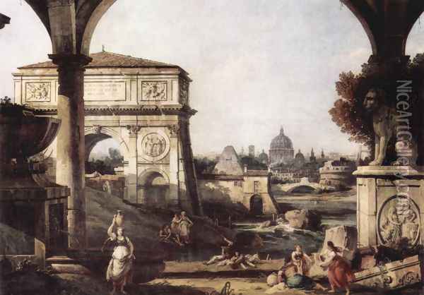 Capriccio Romano, Titus arch Oil Painting - (Giovanni Antonio Canal) Canaletto
