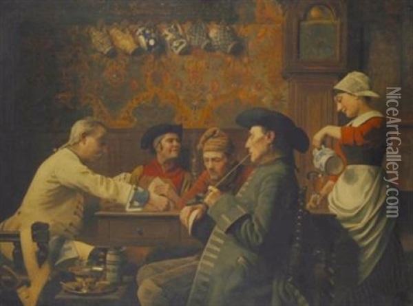Tavern Scene Oil Painting - Emile Godding