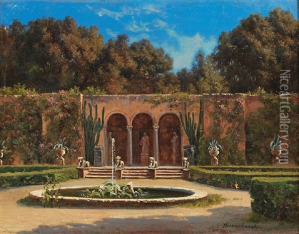 Orangerie Gardens At The Villa Borghese Oil Painting - Thorald Laessoe