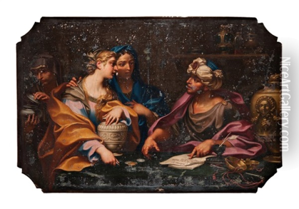 La Maddalena E Due Donne Comprano Olii Oil Painting - Paolo Girolamo Piola
