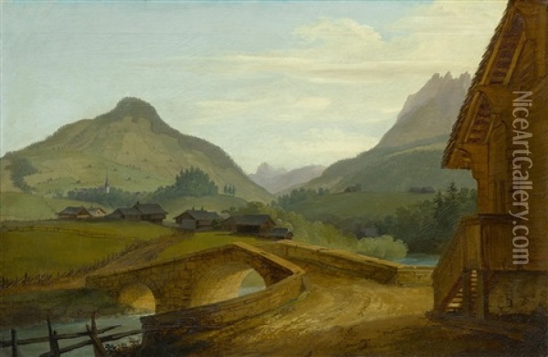 Die Steinbrucke Bei Chateau-d'oex Oil Painting - Caspar Wolf