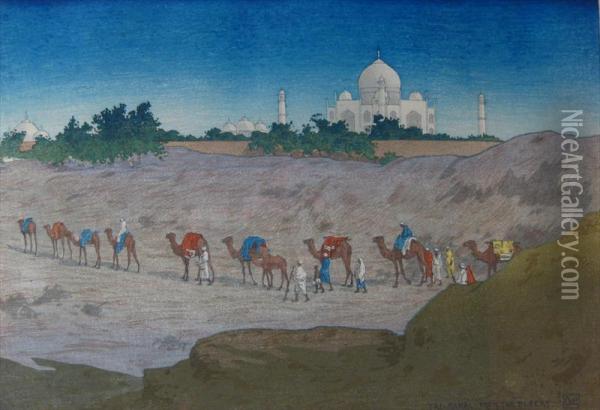 Taj Mahal From The Desert Oil Painting - Charles William Bartlett