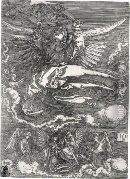 The Sudarium Held By One Angel (b., M., Holl.27) Oil Painting - Albrecht Durer